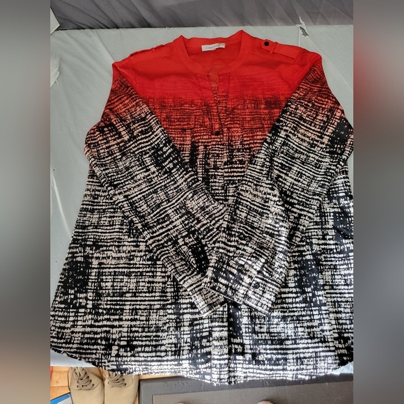 Calvin Klein Vibrant Red and Black Blouse, Size Medium - Picture 3 of 5